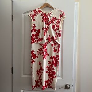 Tory Burch polyester blend jersey dress, white with red floral print
